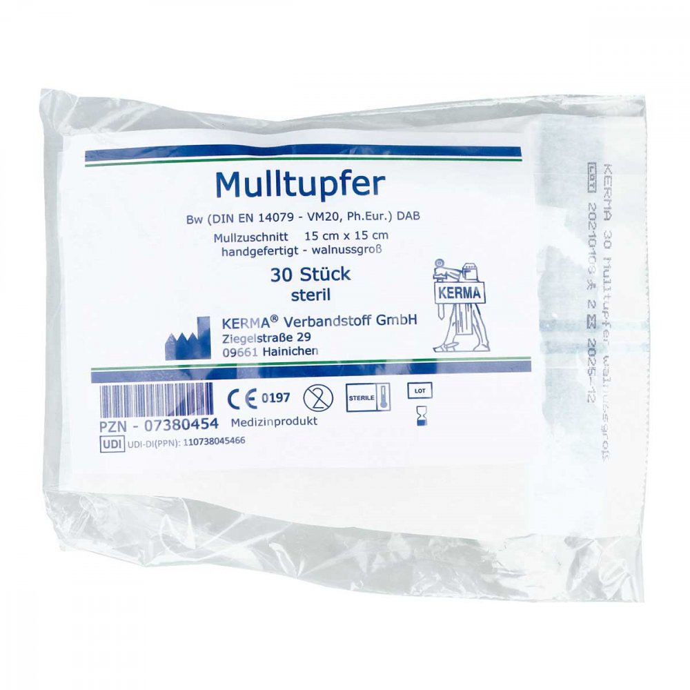 KERMA Verbandstoff GmbH Mulltupfer 15x15cm walnussgross steril 07380454