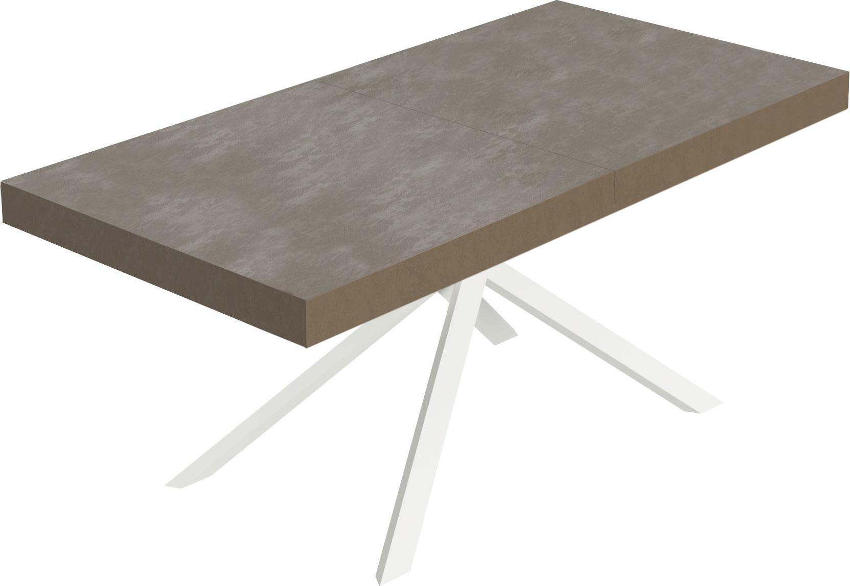 Niket taubengrauer ausziehbarer Tisch 200/304x90 cm mit weißen Beinen