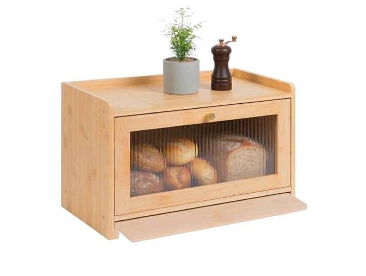 Relaxdays Brotkasten, Bambus, Schneidebrett, Ablage, Luftlöcher, Natur