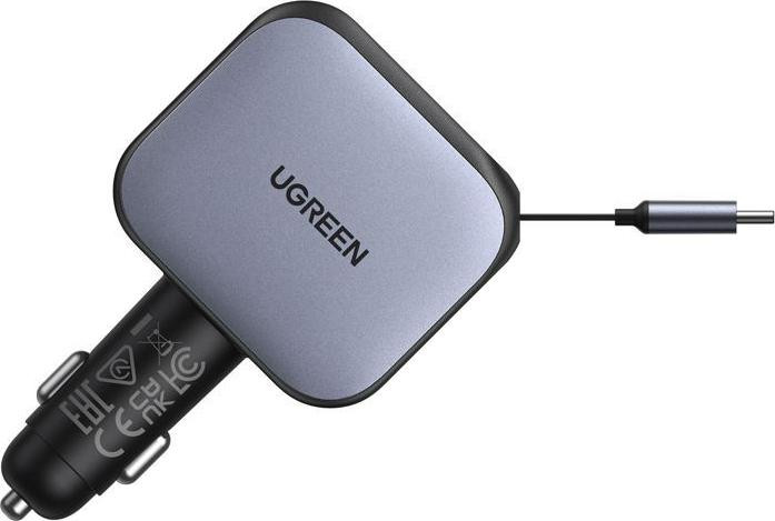 UGREEN USB-C autolader 145W met intrekbare kabel voor smartphones, tablets en laptops
