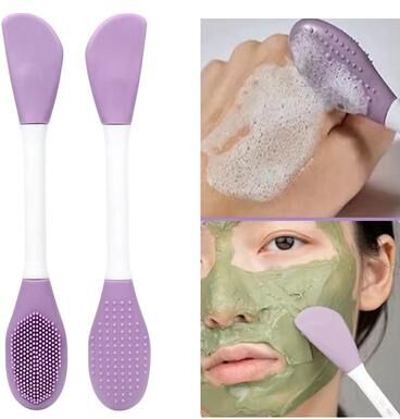 Inspired Deals 2PCS Dual Head Silicone Face Mask Brush Set, Facial Mask Applicator & Cleansing Massage Tool purple
