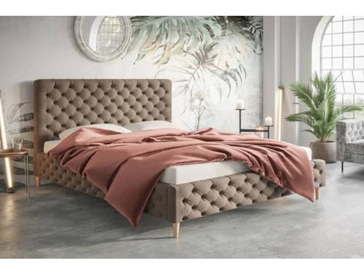 Emporius Polsterbett 160x200 Felix - Bettkasten, Lattenrost, Glamour Doppelbett, Kopfteil - Schlafzimmerbett Chesterfield, Velvet (Braun - Paros 03)