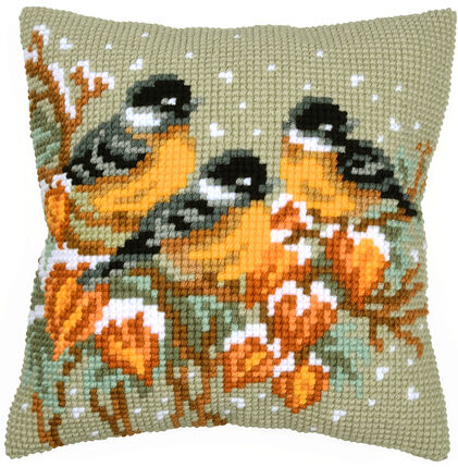 Kreuzstichkissen "3 Vögel & Physalis"