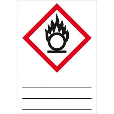 Aufkleber I Gefahrensymbol Flamme/Kreis GHS 03, z.Beschriften u.Laminieren, Folie, 105x148mm