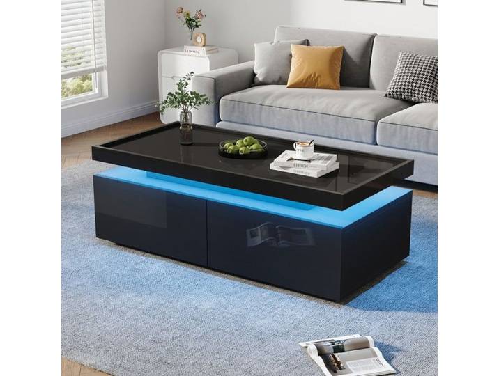 Table basse - MINIMAL - MINIMAL - 95x45x35 cm - LED contrôlable par application - 2 tiroirs
