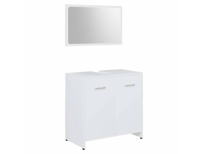 Badezimmermöbel-Set, weiß, Holz, Spiegel, Schrank 1 Fach, 2 Türen, Griffe, Spiegel inklusive, Reinigung mit feuchtem Tuch, elegantes Design, klare Linien