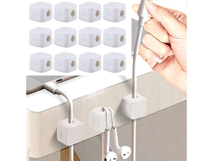 12er-Set Kabelorganizer mit Magnetclip, weiss