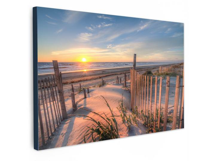 LEINWANDBILD Strand - Meer - Düne - Sonnenuntergang - Landschaft Gemälde 60x40 cm