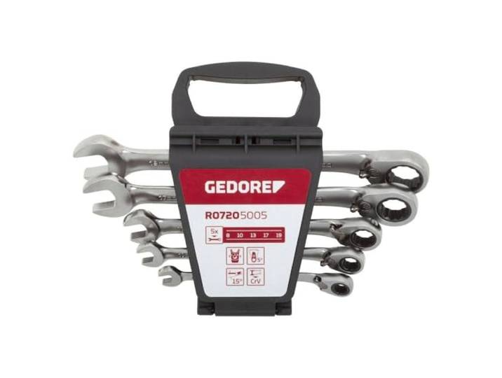 GEDORE red Assortiment de clés mixtes\, Réversibles\, 5 pièces\, Tailles 8 à 19 mm\, Coudées\, Clés\, R07205005