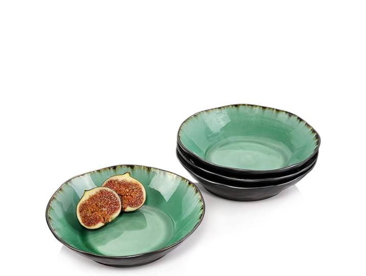 Sänger Suppenteller SET Palm Beach - 4 teilig aus Steingut, Grün, Keramik, 4-teilig, kratzfest, Geschirr, Teller, Suppenteller