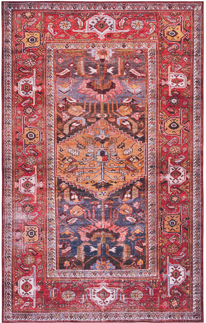 Langley Street Tucson Villegas Oriental Machine Washable Non-Slip Area Rug Navy;Red Rectangle 183 x 274 cm