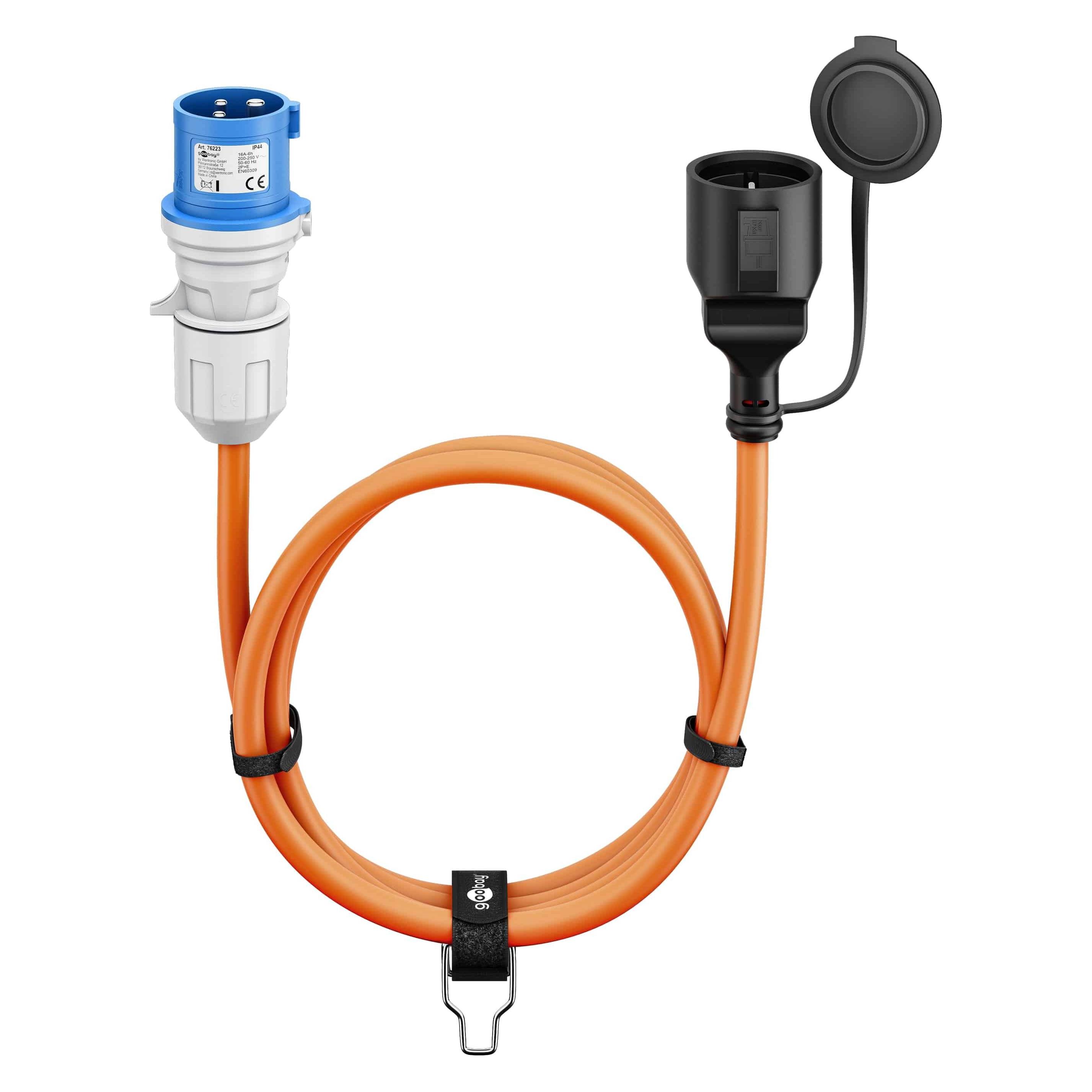 Goobay CEE-Adapterleitung, CEE-Stecker auf Schutzkontakt-Kupplung, 5 m (5 m, CEE 7/3) (76224)