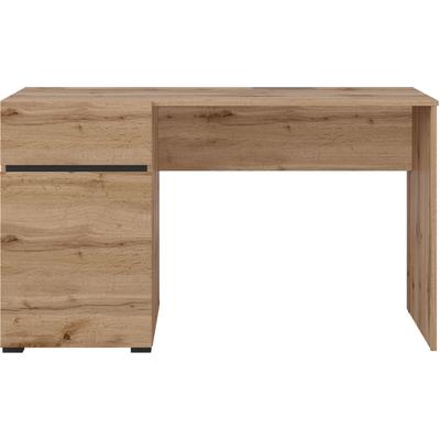 Schreibtisch OTTO HOME "Cross, Breite 130 cm, praktischer Computertisch", braun (wotan eiche, wotan eiche, wotan eiche), B:130cm H:75cm T:50cm, Tische, Schreibtisch, Bürotisch mit 1 Schublade und Tür, Tischplatte mit Kabeldurchführung