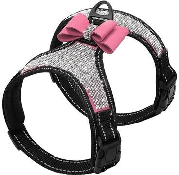 Uplift Picks Reflective Rhinestone Dog Harness Vest With Bow Accent pink s