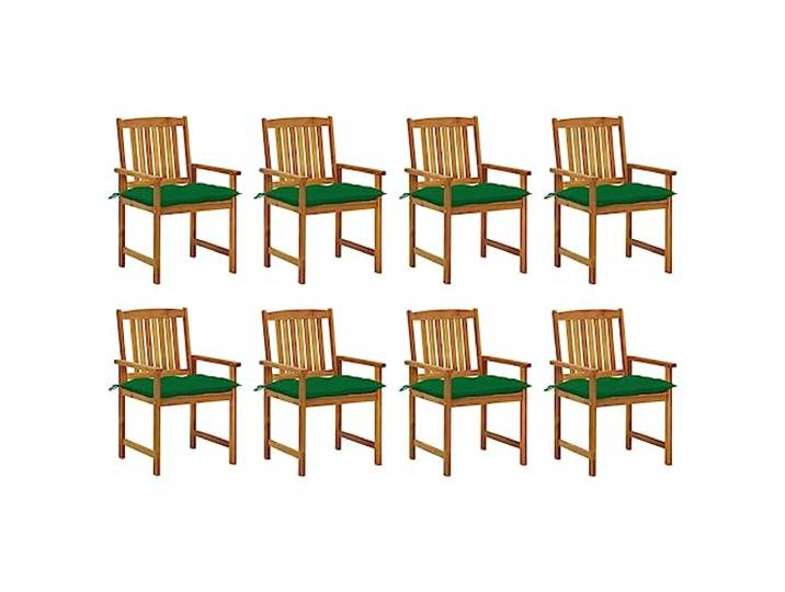 GHVBNMF 8er Set Gartenstühle mit Kissen Akazie Massivholz Holzstuhl Komfort für Balkon und Terrassenbereich: 8 Akazienstühle mit bequemen grünen Sitzauflagen und praktischen Haltebändern.