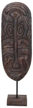 Storied Home Hand-Carved Mango Wood Mask on Stand, Dark Finish