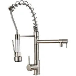KLARWERK® Björn | Gastronomie Küchenarmatur Silber gebürstet mit Zwei Brausen | Edelstahl Wasserhahn Küche 2 Anschlüsse | Doppelspülbecken Restaurant