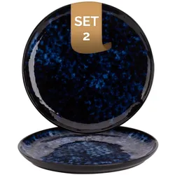 2 x palmer Bama Blue Teller flach im Set, Steinzeug, Ø  21 cm, blau schwarz gesprenkelt, Hochglanz, moderne Ausstrahlung