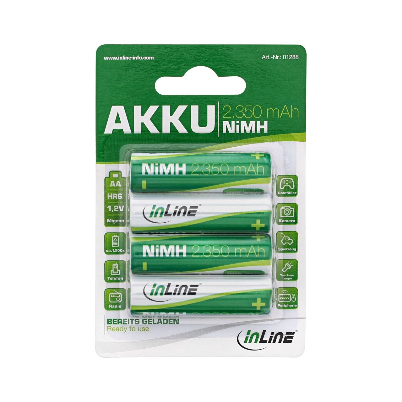 InLine HR6 Nickel-Metall-Hydrid AA Mignon Akku 2350 mAh 4er Pack