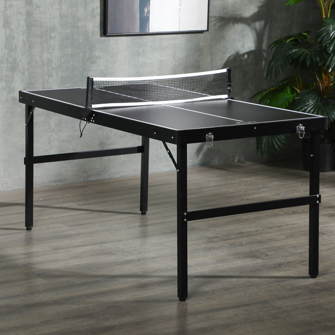 HOMCOM SPORTNOW 5ft Mini Table Tennis Table Folding with Net Portable Set Black Black 152cm L X 76cm W X 72cm H