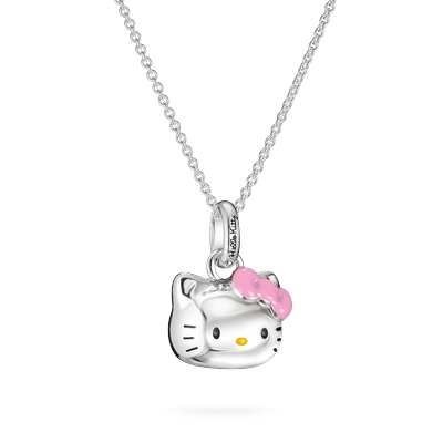 Kette mit Anhänger THOMAS SABO "THOMAS SABO  Hello Kitty Kette mit pinker Schleife" Gr. 45, silber (silberfarben, schwarz, gelb, pink), Halsketten, Damen, 45, Metall, Emaille