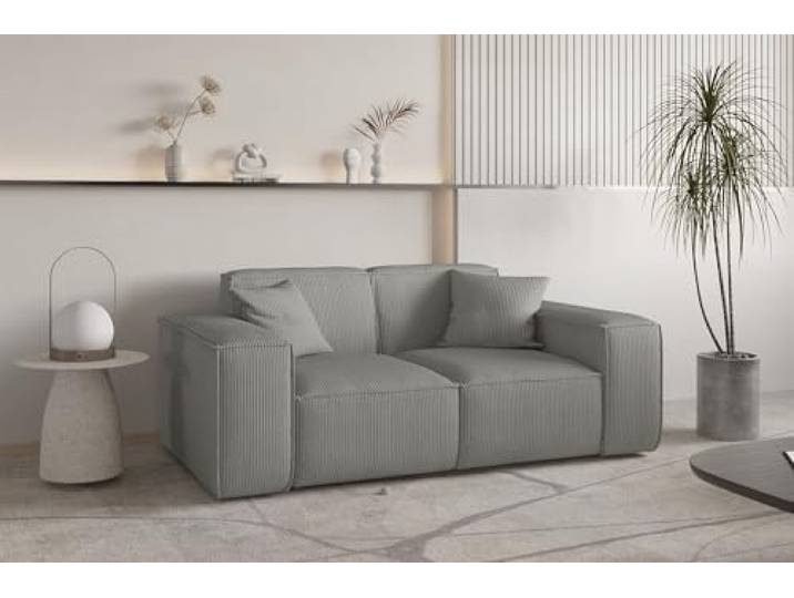 Fun Möbel Sofa Designersofa CELES Premium 2-Sitzer in Stoff Scala (Grau)