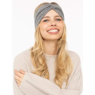Stirnband ZWILLINGSHERZ "100% Cashmere "Classic", Damen, mittelgrau, Obermaterial: 100% Kaschmir, Mützen Stirnband, Knoten vorn, wärmend, klassisches Strickdesign