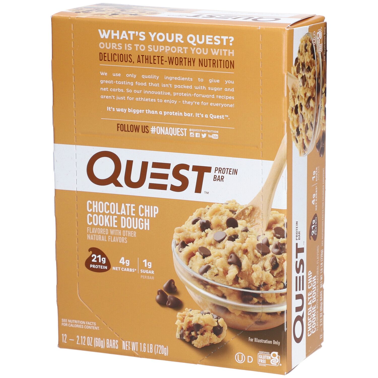 Quest Nutrition Bar, Chocolate Chip Cookie Dough 12x60 g Riegel