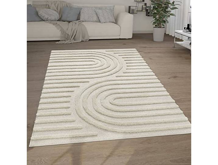 Paco Home Hochflor Teppich Wohnzimmer Shaggy 3D Optik Ethno Boho Vintage Look Weich, Grösse:200x280 cm, Farbe:Creme 7
