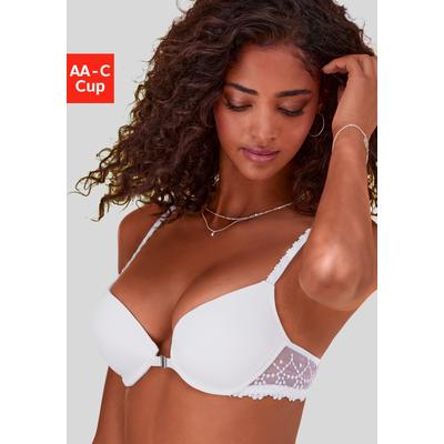 Push-up-BH LASCANA "Fabia", Damen, Gr. 70, Cup B, blau (weiß), Spitze, Obermaterial: 88% Polyamid, 12% Elasthan, BHs Push-up-BH, mit Stickerei am Rücken & an den Trägern, Dessous, T-Shirt-BH