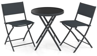 Costway 3 Piece Outdoor Folding Patio Bistro Set with Tempered Glass Coffee Table and 2 Patio Chairs
