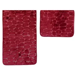 Almina Premium 2 teiliges Bademattenset mit Steinmotiv Bordeaux