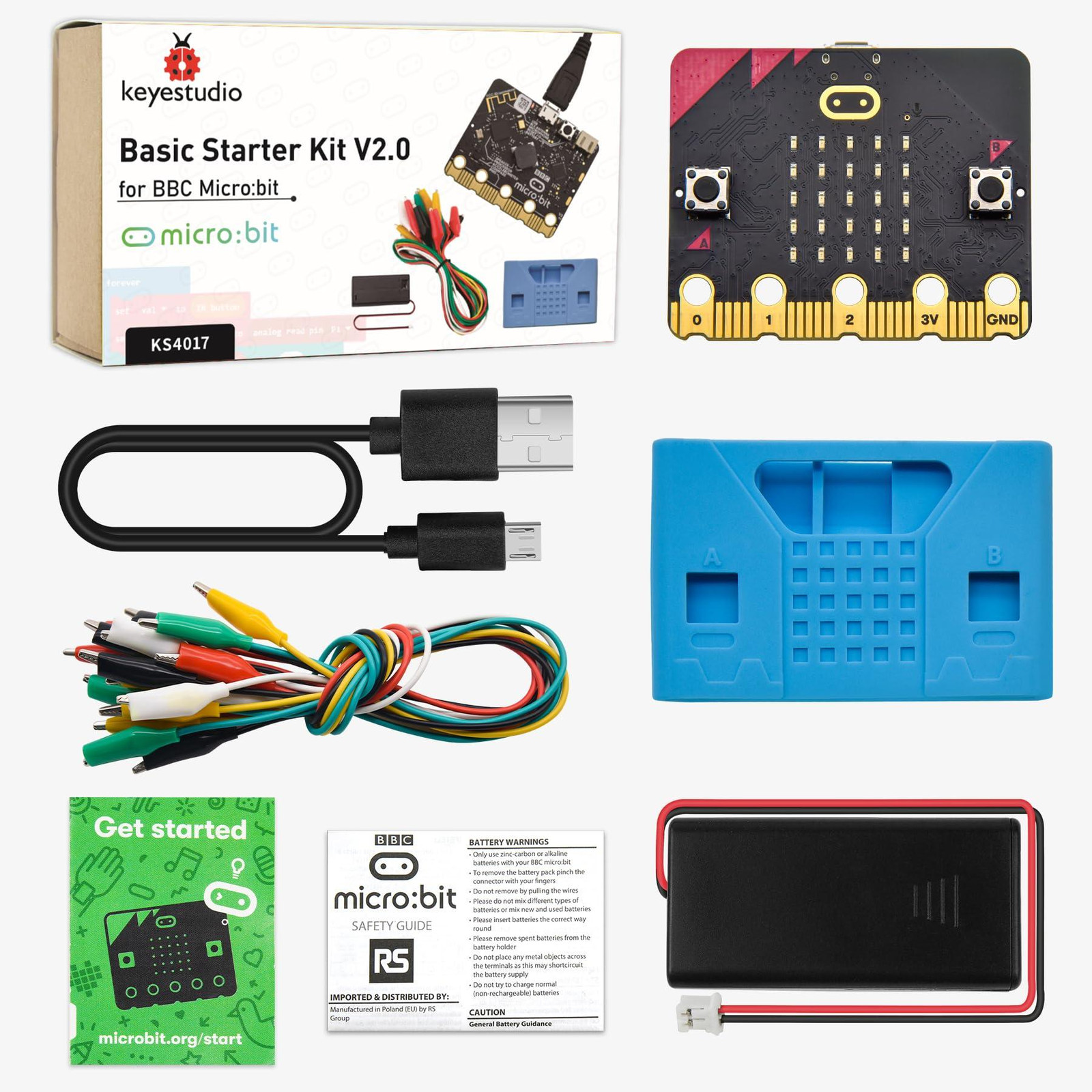 Keyestudio BBC Micro:bit Basis Starter Kit met BBC Micro Bit V2 voor Microbit-codering en -programmering – Blauw