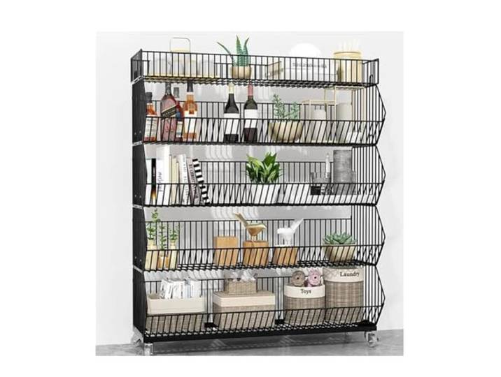 GRRICEPL Minimarkt-Regal-Wagen, Supermarkt-Schrägregale, Kleiner Rollender Supermarkt-Lagerraum-Organisationswagen, Rahmen Aus Kohlenstoffstahl (Farbe : Schwarz, Größe : 120x45x110cm)