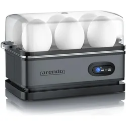 Arendo Edelstahl Eierkocher 6-fach, 400 W, Edelstahl, Warmhaltefunktion, Härtegrad einstellbar, Cool Grey, Eierkocher, Grau