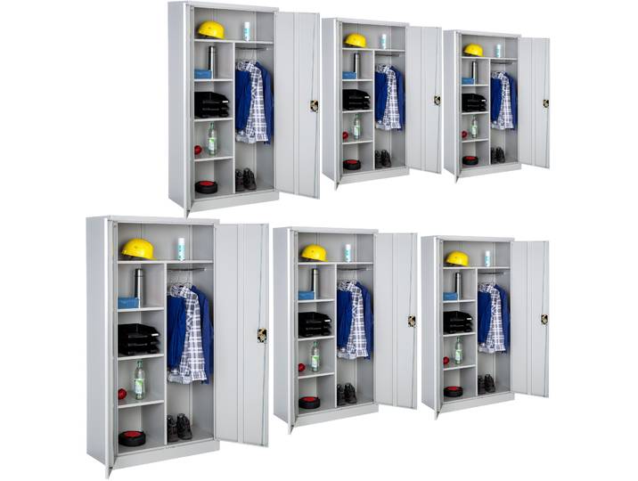 Lot de 6 Vestiaires métallique comprenant 6 casiers et 1 penderie intégrée 180x90x40cm - gris