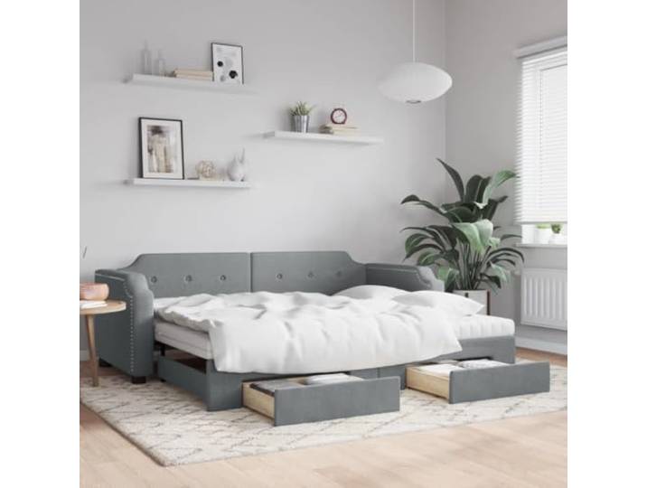 RJPLMFV Tagesbett mit Ausziehbett und Schubladen, hellgrau, 90 x 200 cm, Stoff