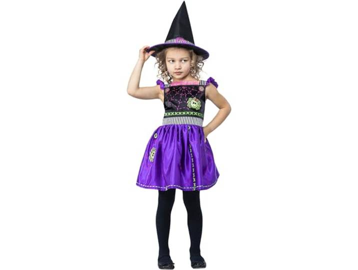 Smiffys Stitch Heksenkostuum jurk & hoed, Halloween kind verkleden, heks verkleedkostuums