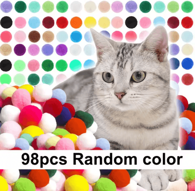 Inspire Picks Colorful Plush Cat Toy Balls For Interactive Play & Training 98pcs 3cm Random