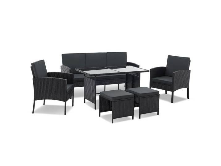 Juskys Sitzgruppe Turin schwarz Polyrattan, Schwarz, Kunststoff, 16, Gartenmöbel, Gartengarnituren, Gartenmöbel-Sets