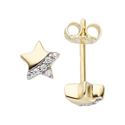 Paar Ohrstecker JOBO "Stern", gelb (gelbgold 375), Ohrringe, Damen, Gelbgold 375, 375 Gold mit Zirkonia