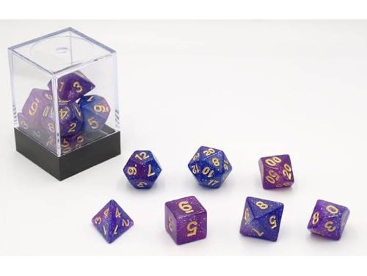 Dobbelstenen Stardust Single Paars 7set
