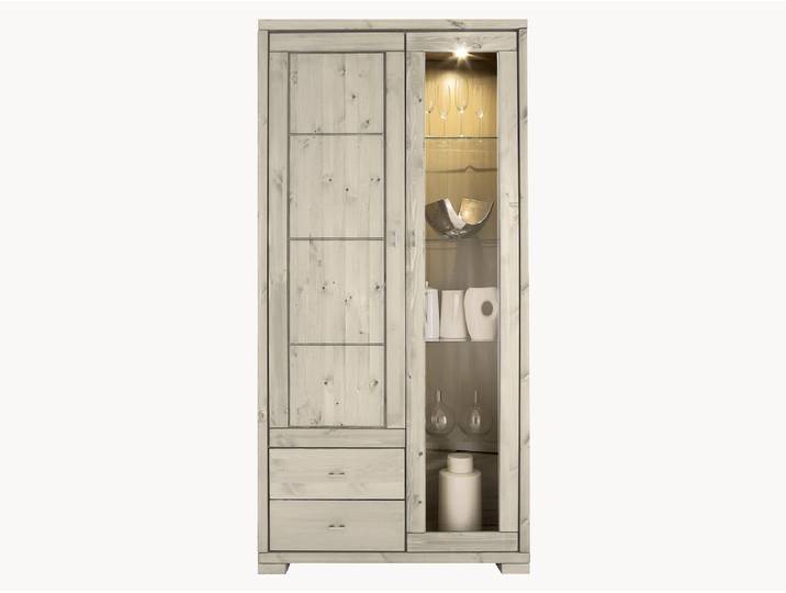 Vitrine Mascella - H204xB59xT43 cm - gelaugt/geölt - Schmal mit Glastür