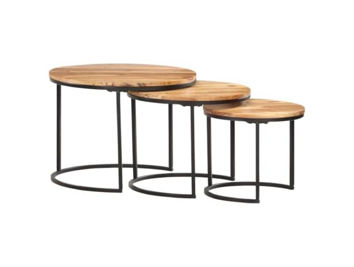 Couchtisch 3er Set, Kaffeetisch, Wohnzimmertisch, Massivholz Akazie