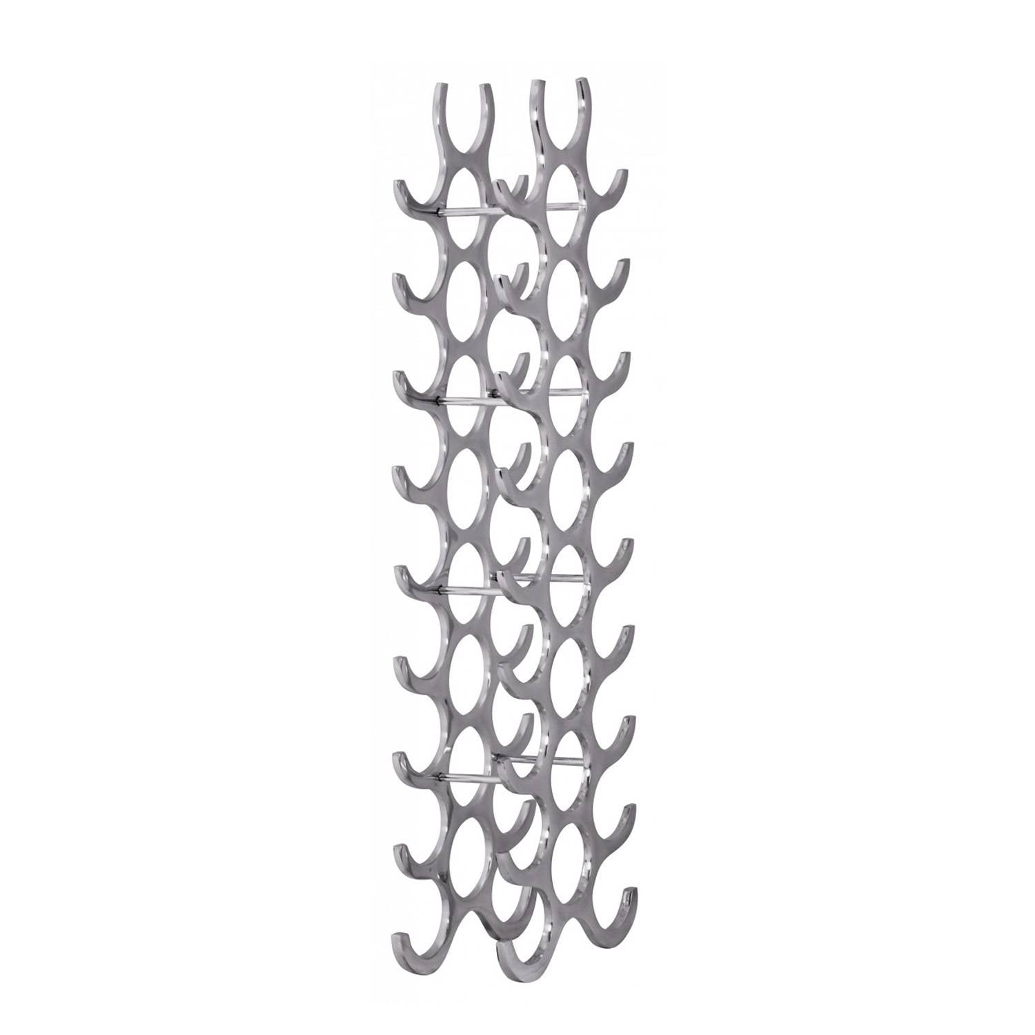 home24 Wijnrek Flammen voor 27 flessen, gepolijst aluminium, zilver, B: 31 cm, H: 98 cm, D: 14 cm