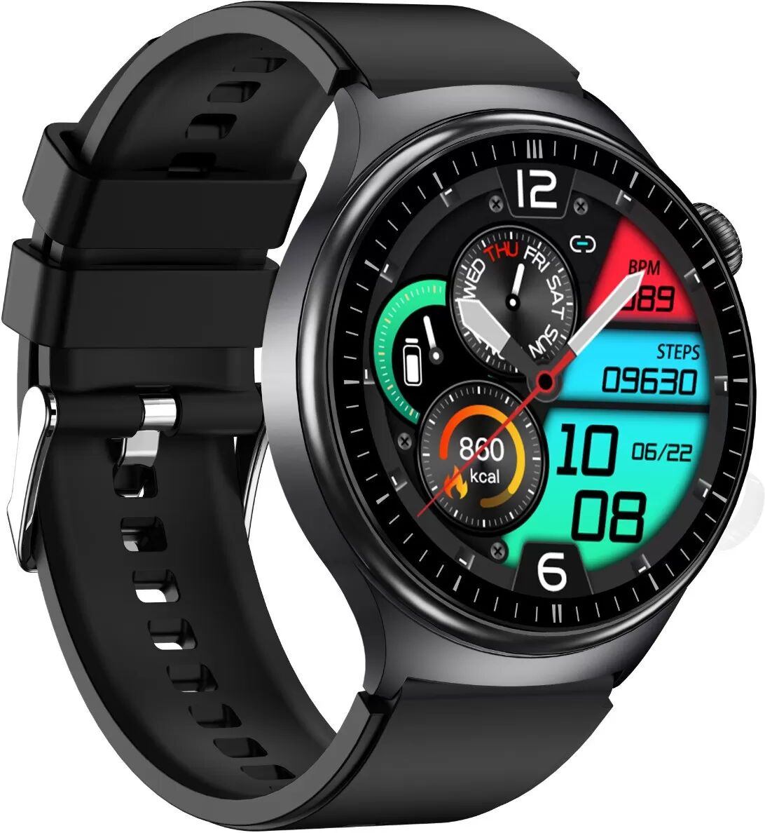 INF Smartwatch mit AMOLED-Display, EKG, Herzfrequenz- und Blutsauerstoffüberwachung Schwarz