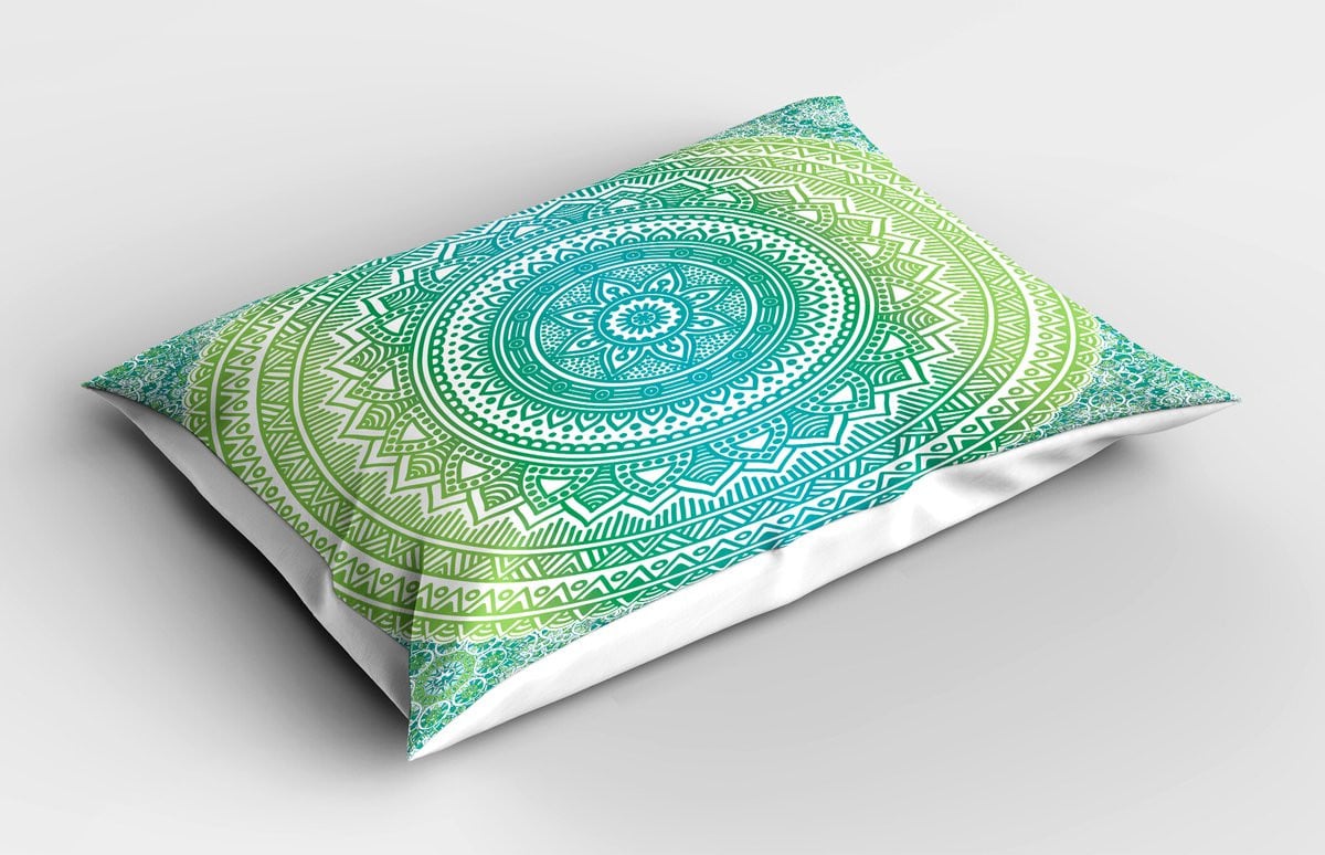 ABAKUHAUS Kussensloop Ombré Mandala Patroon Hippie Stijl Blauwgroen Limoengroen Wit 65 x 50 cm