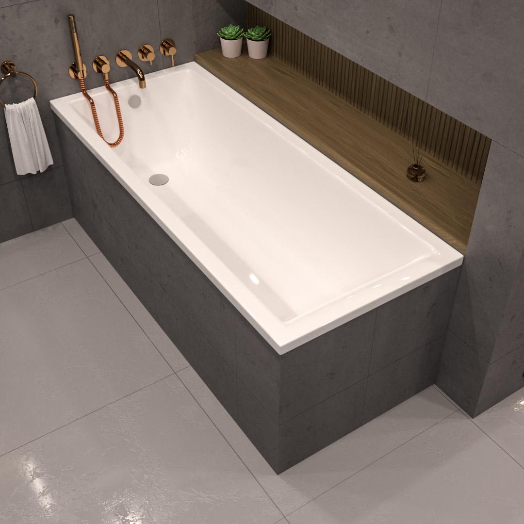 ECOLAM Badewanne Rechteck 170 x 70cm Marella Styropor Acrylwanne + Füße Ablauf Wanne