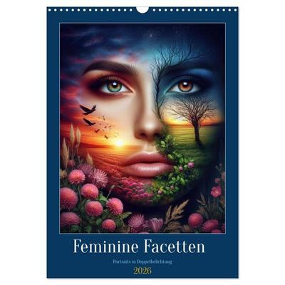 Feminine Facetten - Portraits in Doppelbelichtung (Wandkalender 2026 DIN A3 hoch), CALVENDO Monatskalender