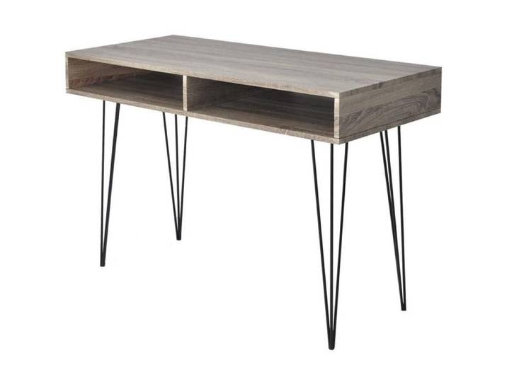 Bureau table meuble travail informatique avec 2 compartiments gris 0502061/2